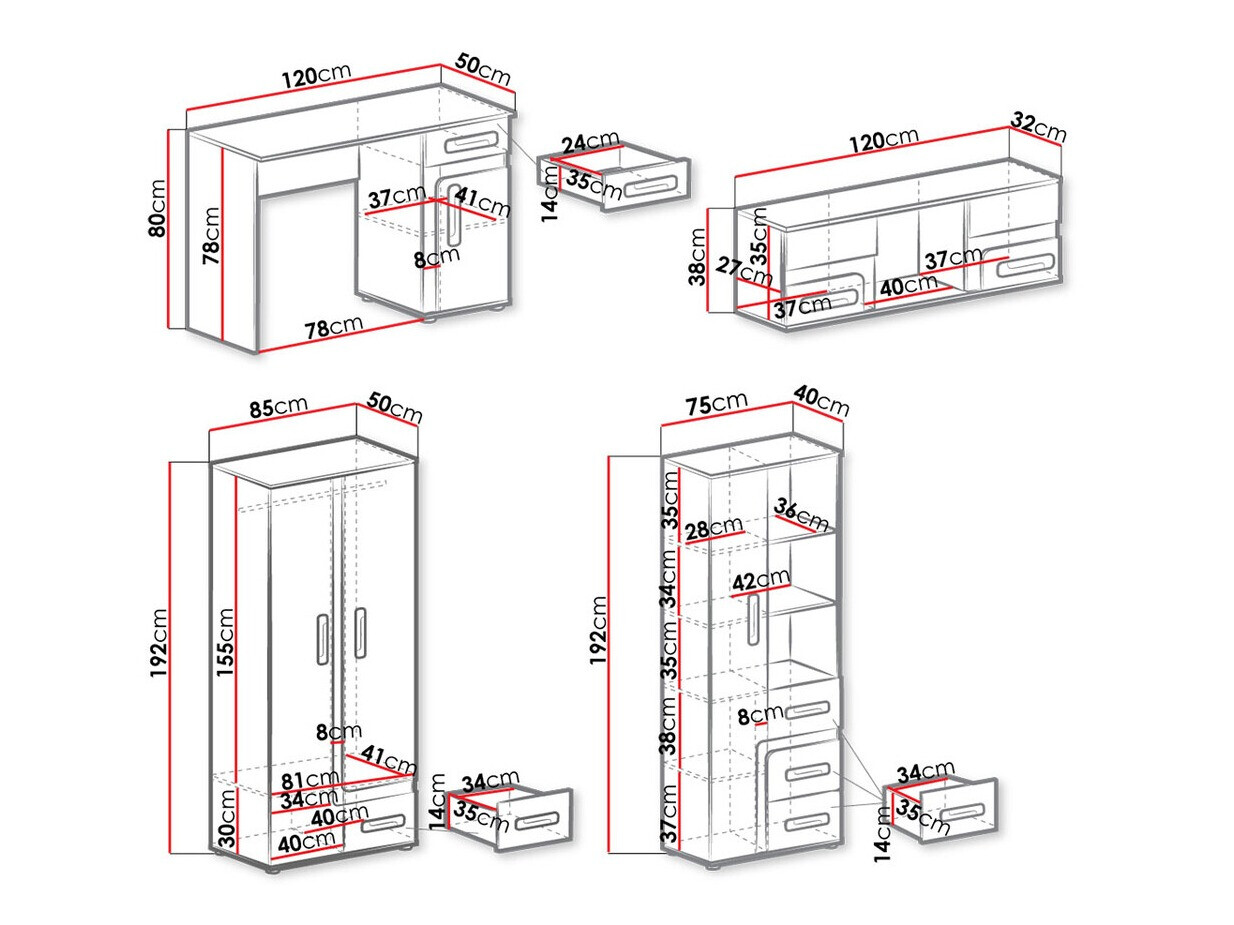 Set za dječju sobu Aviseve 108 (Antracit + Bijela)