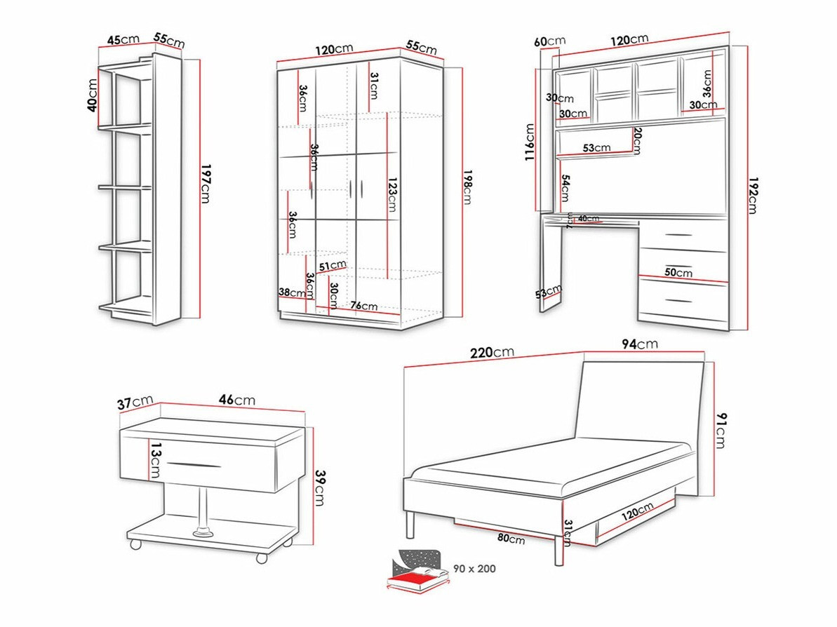 Set za dječju sobu Campus (Sjajno bijela + Sjajno ružičasta)