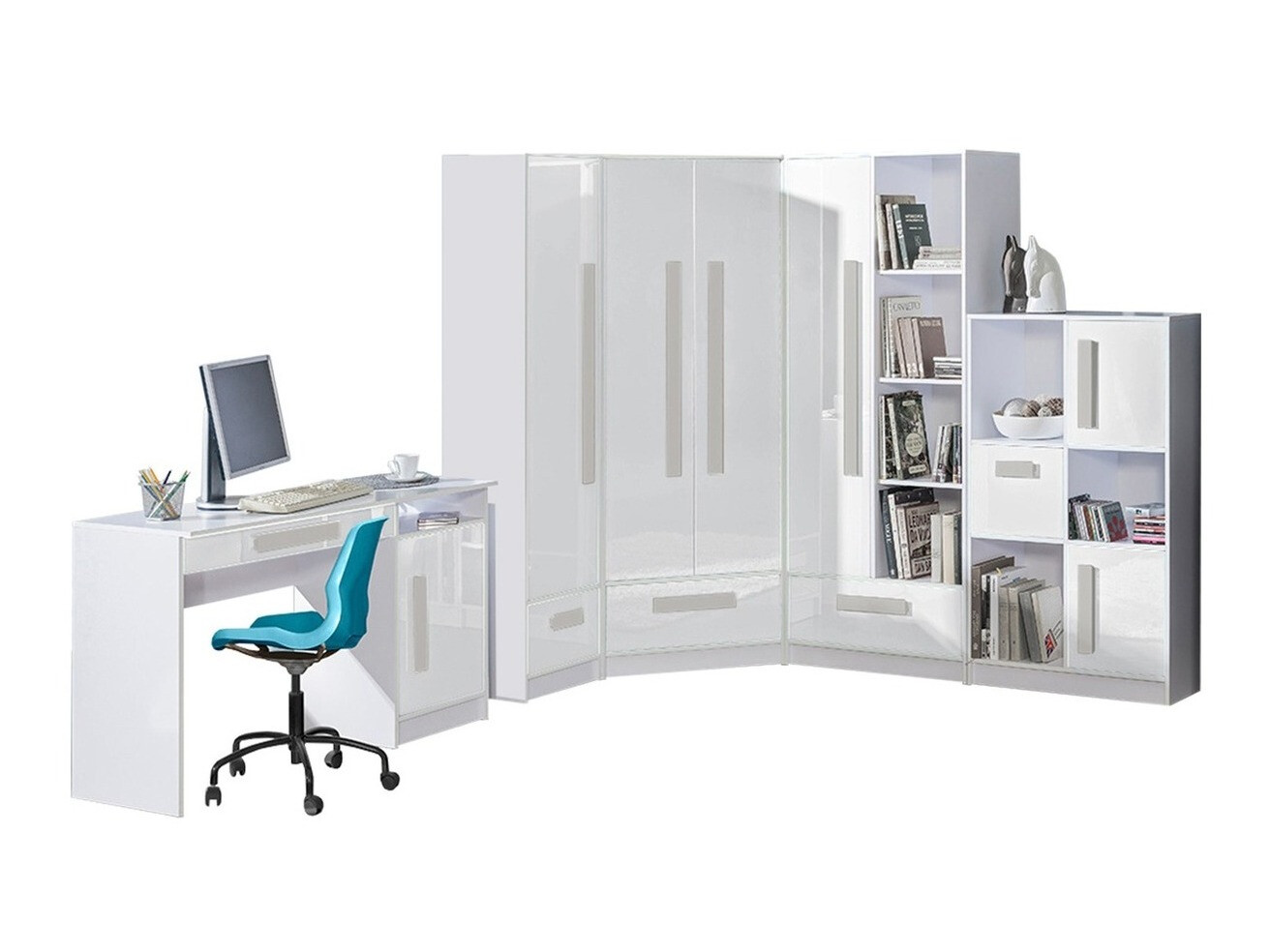 Set za dječju sobu Merevari 107 (Bijela + Sjajno bijela + Siva)