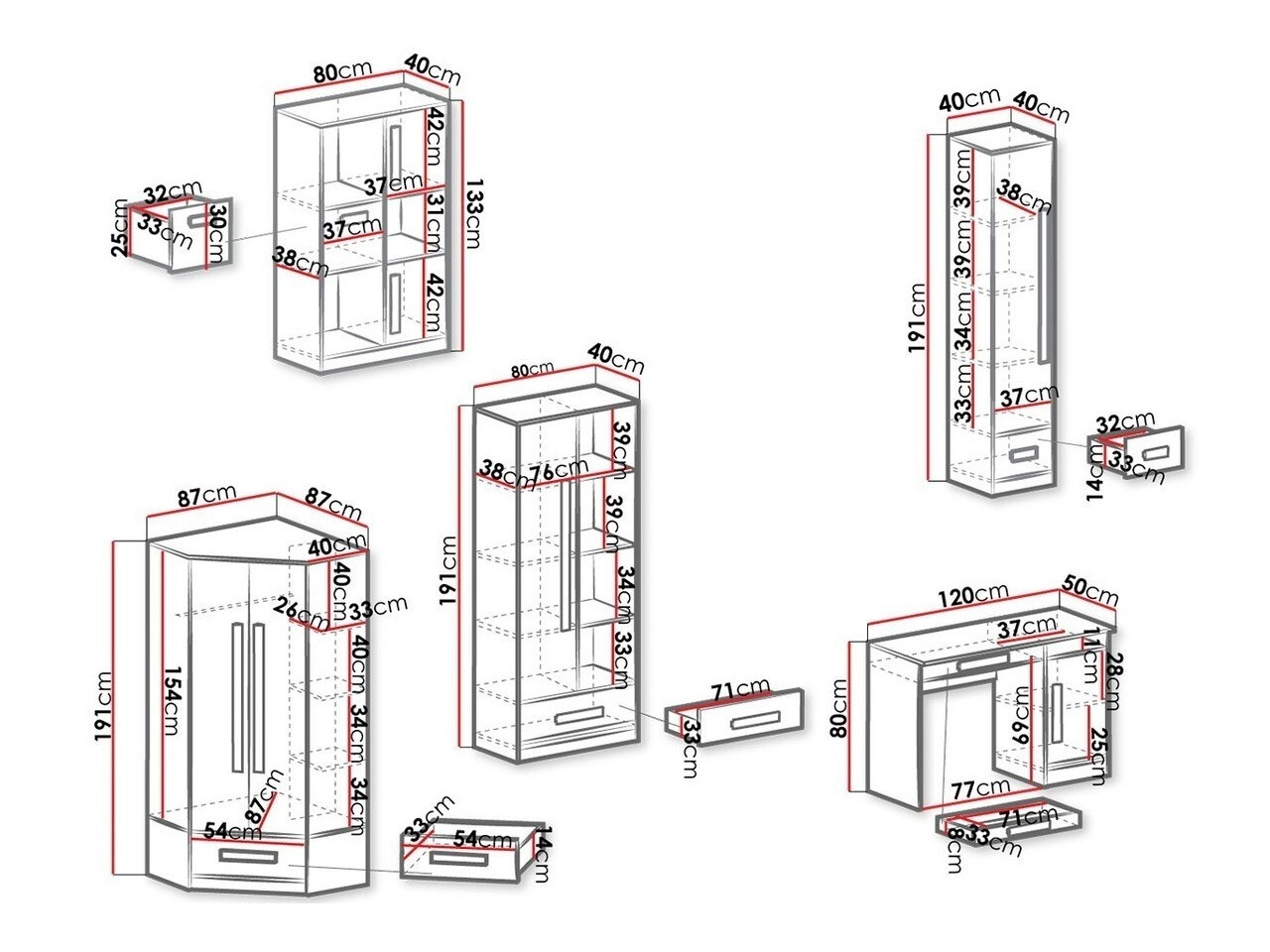 Set za dječju sobu Merevari 107 (Bijela + Sjajno bijela + Siva)