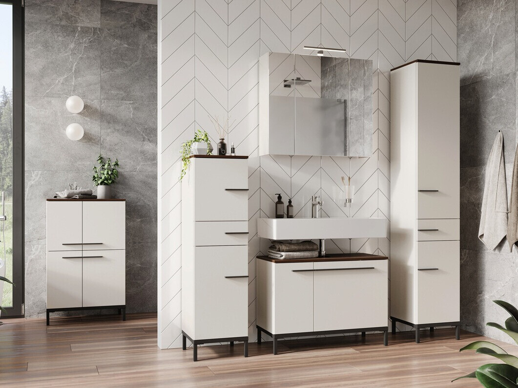 Samostojeći kupaonski ormarić Ruvlevu 101 (Svijetlo siva + Orah)