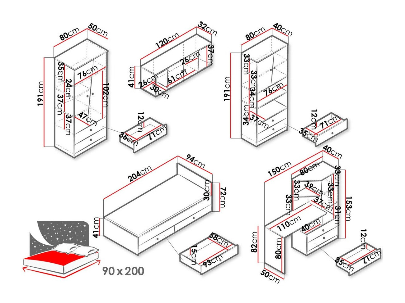 Set namještaja Almira 114 (Hrast Artisan + Bijela)