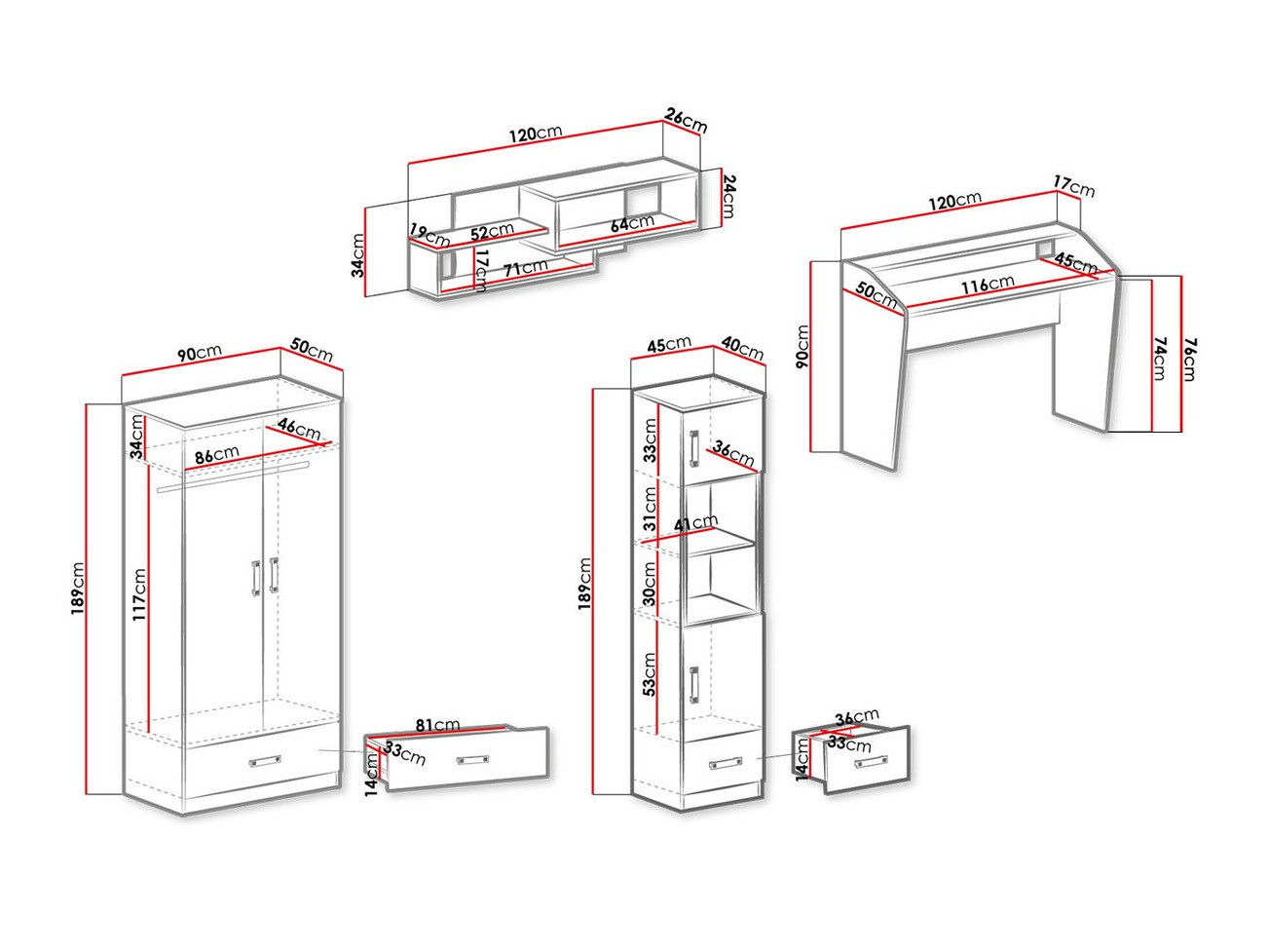 Set za dječju sobu Sorviru 106 (Bijela + Tirkiz)
