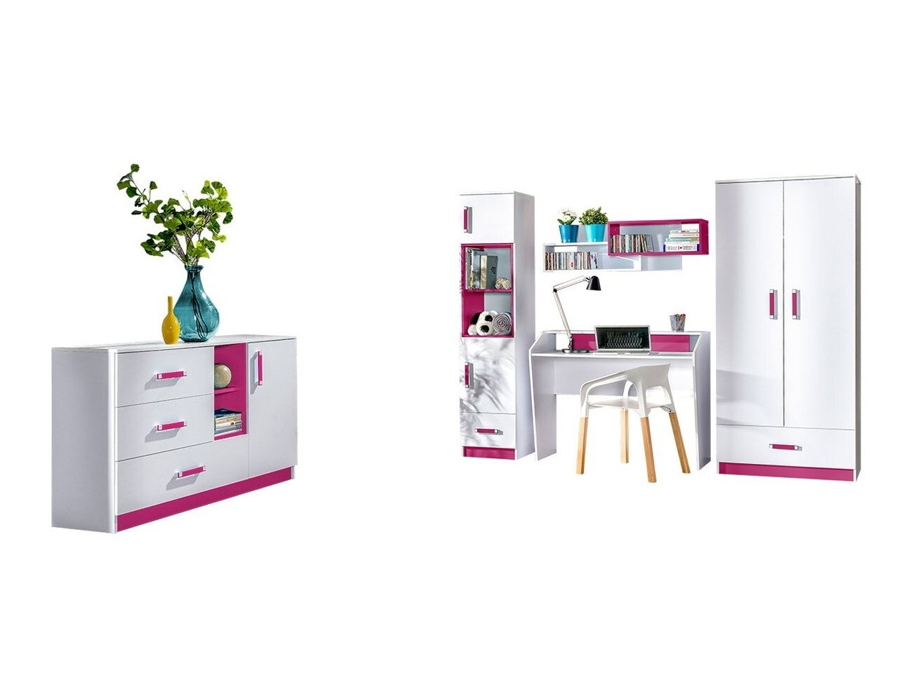 Set za dječju sobu Sorviru 107 (Bijela + Ružičasta)