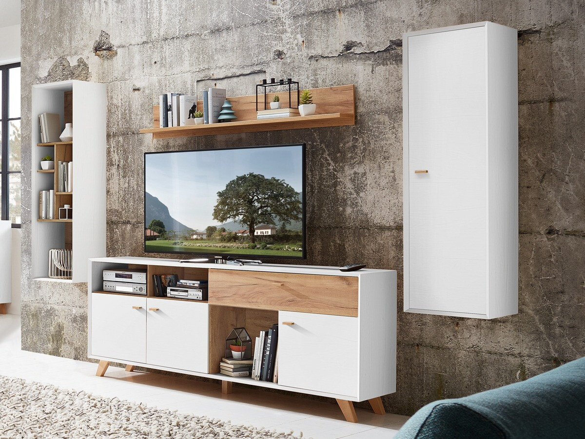 Zidna polica Sacramento 504 (Izbijeljeni bor + Navarra hrast)