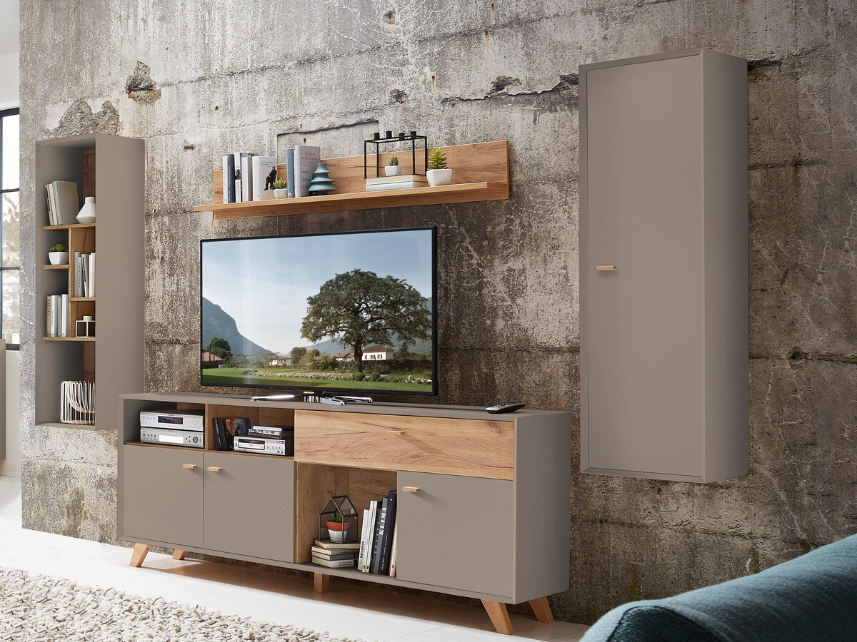 Zidna polica Sacramento 504 (Siva + Navarra hrast)