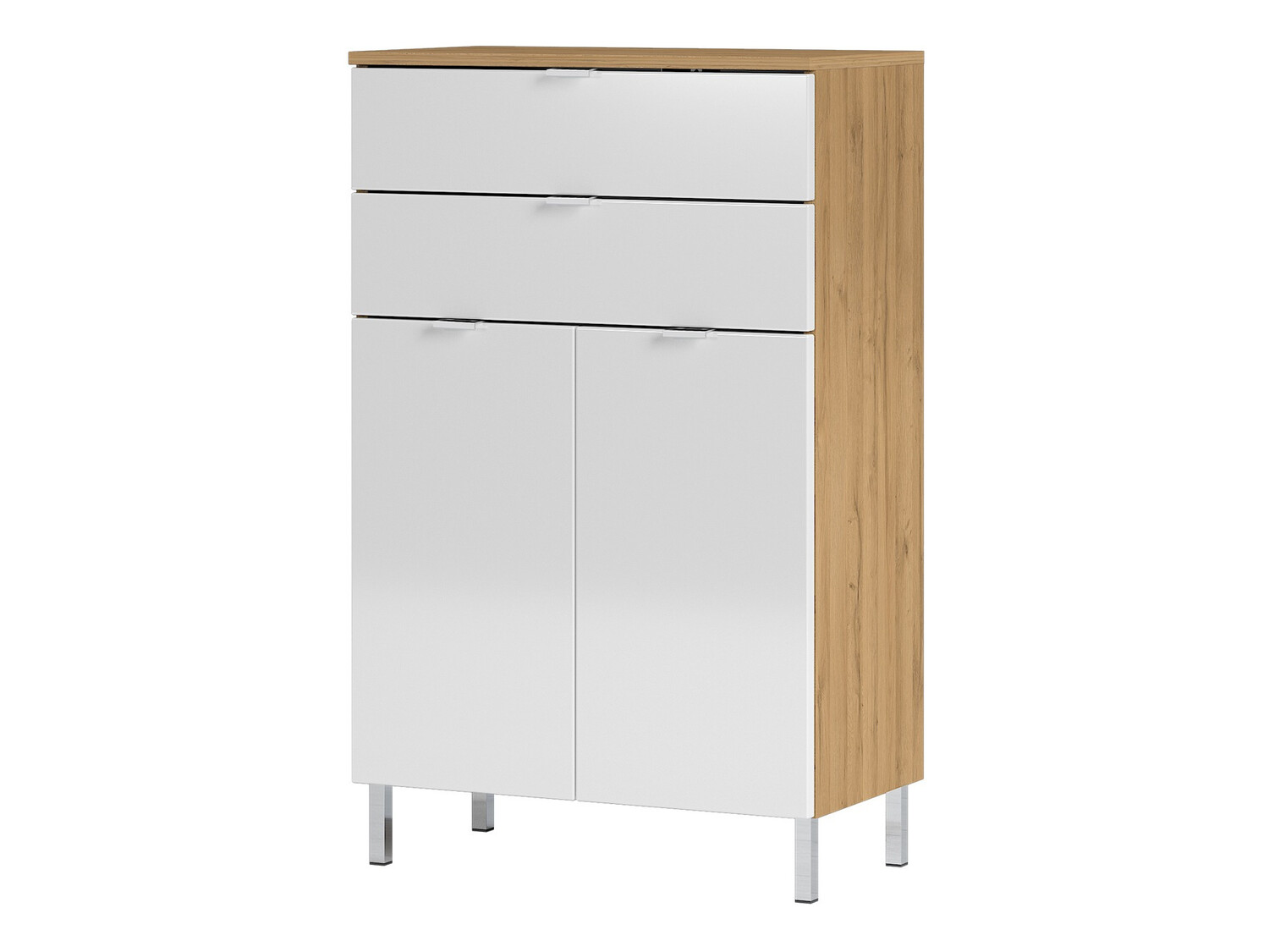 Samostojeći kupaonski ormarić Lomcamo 102 (Sjajno bijela + Hrast Grandson)