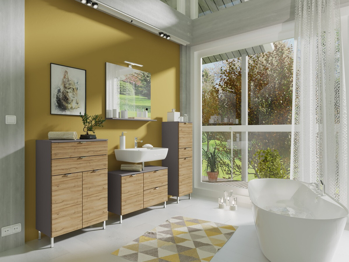 Samostojeći kupaonski ormarić Lomcamo 103 (Hrast Grandson + Grafit)