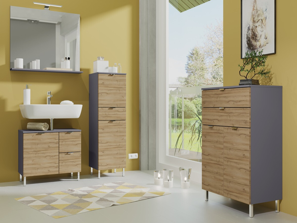 Samostojeći kupaonski ormarić Lomcamo 103 (Hrast Grandson + Grafit)