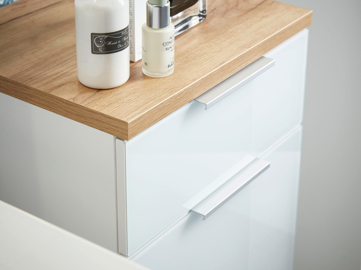 Samostojeći kupaonski ormarić za umivaonik Levciro 102 (Sjajno bijela + Navarra hrast)