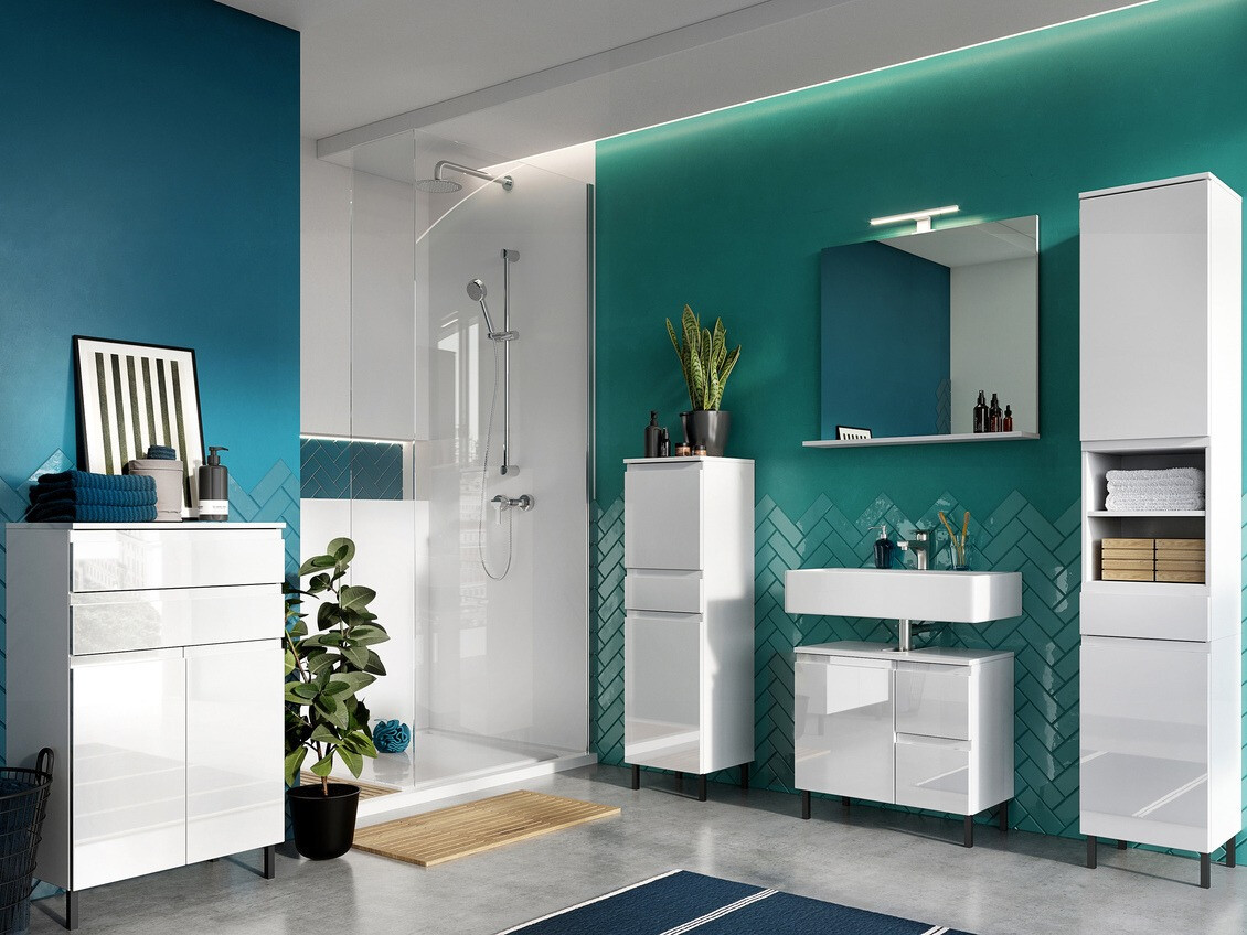 Samostojeći kupaonski ormarić za umivaonik Talmira 103 (Bijela + Sjajno bijela)