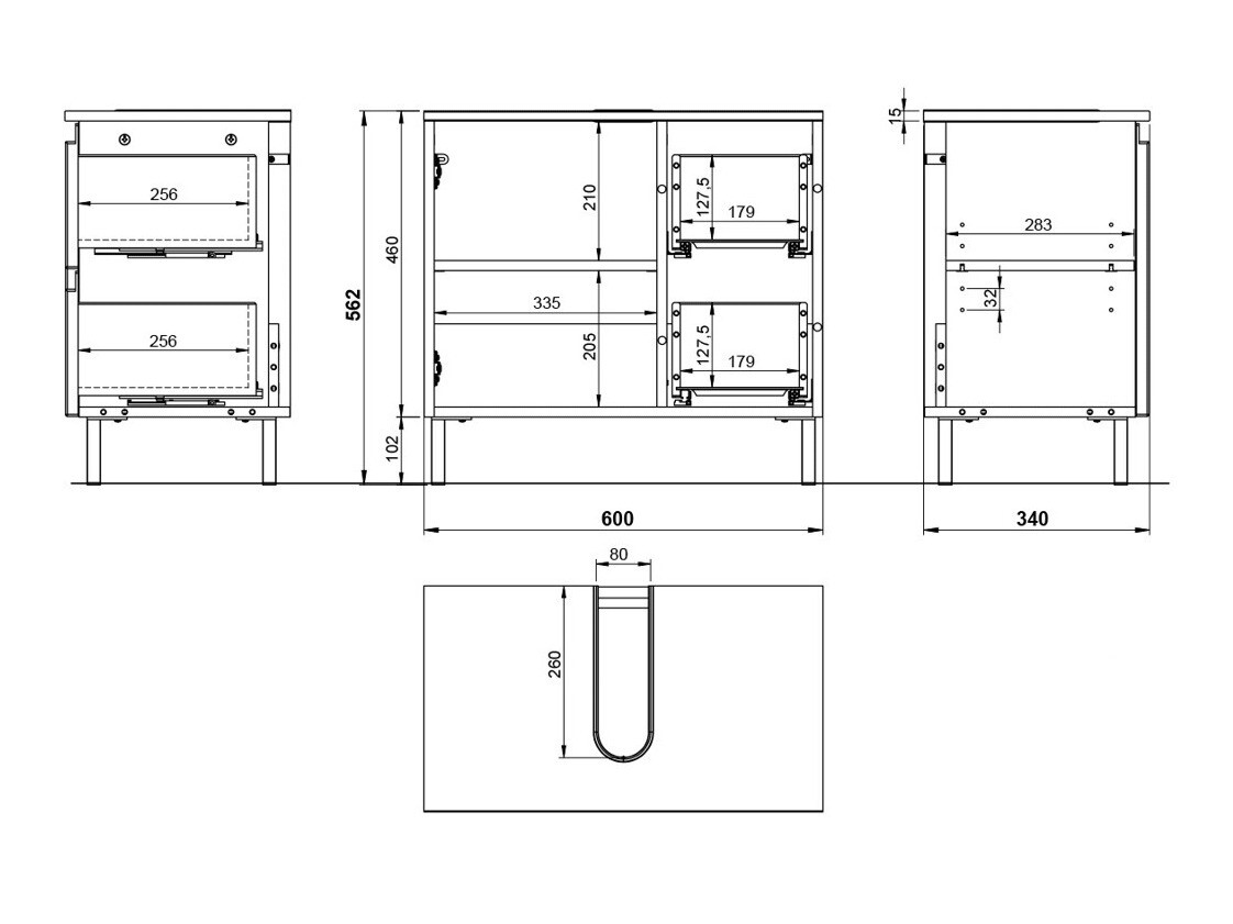 Samostojeći kupaonski ormarić za umivaonik Talmira 103 (Bijela + Sjajno bijela)