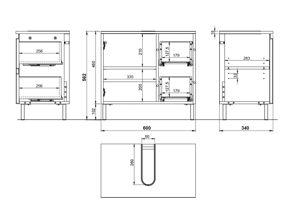 Samostojeći kupaonski ormarić za umivaonik Talmira 103 (Grafit + Hrast Grandson)