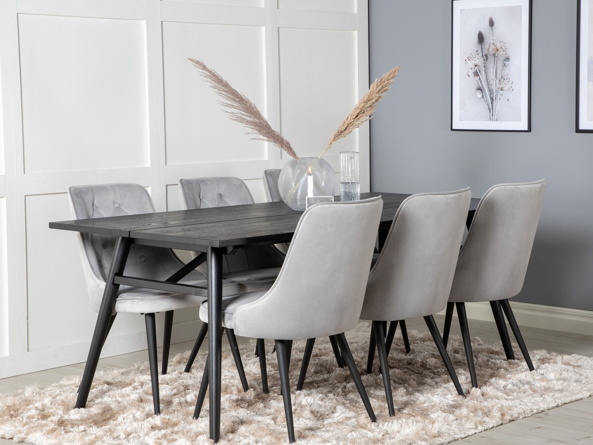 Blagovaonski set Dallas 1780 (Crna + Svijetlo siva)