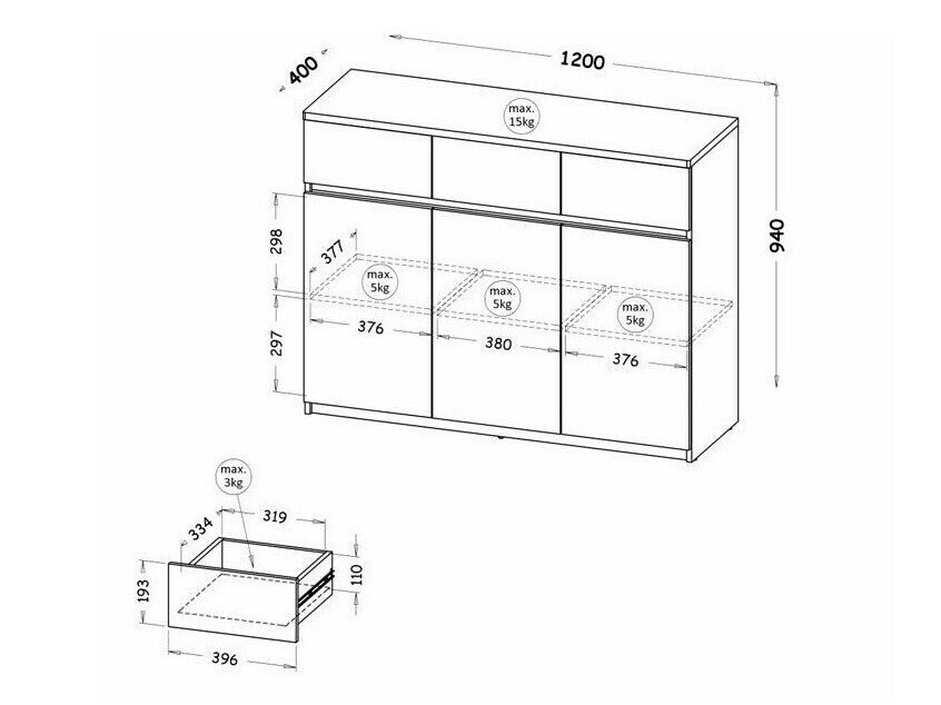 Komoda Evaropha 105 (Wotan hrast + Bijela)