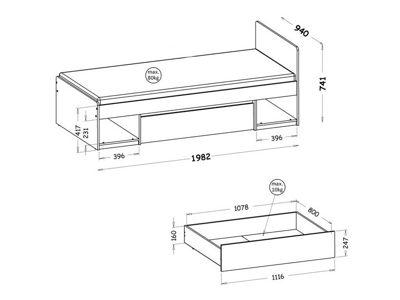 Krevet Evaropha 108 (Hrast Wotan + Bijela)