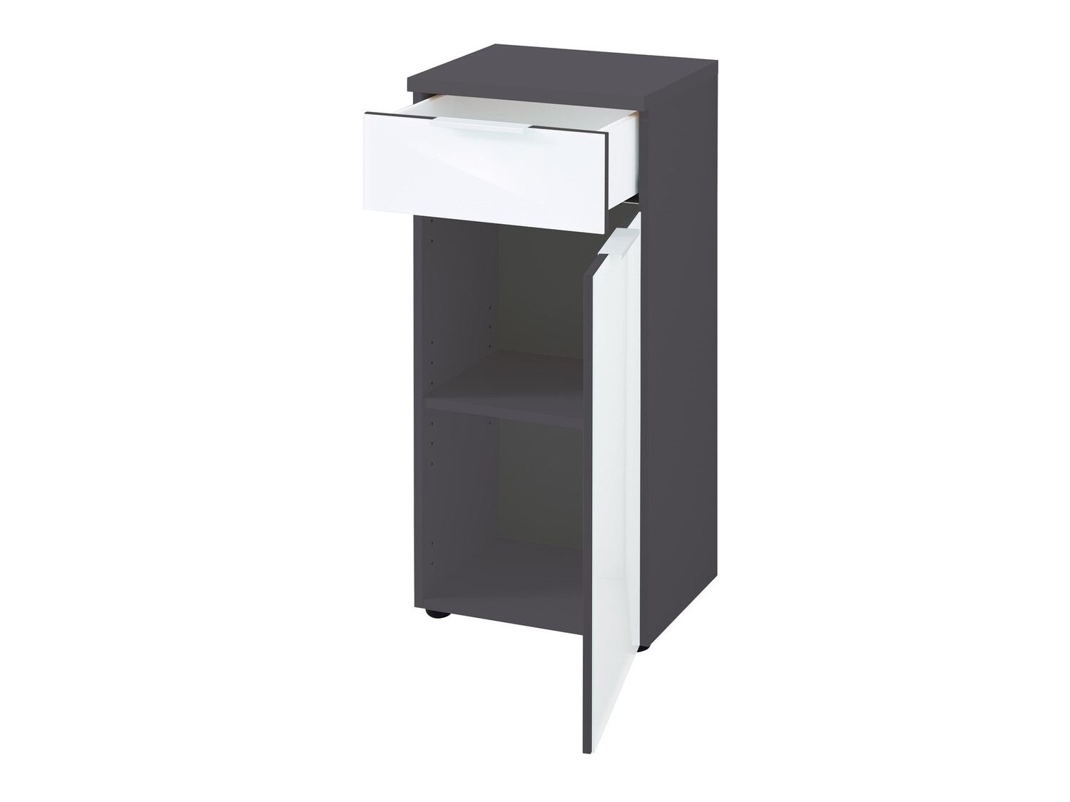 Samostojeći kupaonski ormarić Levciro 101 (Sjajno bijela + Grafit)