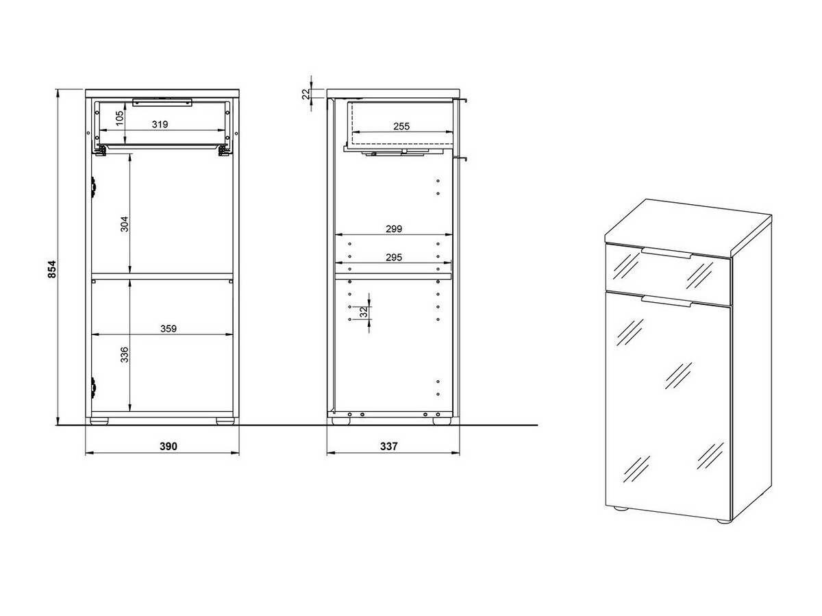 Samostojeći kupaonski ormarić Levciro 101 (Sjajno bijela + Grafit)