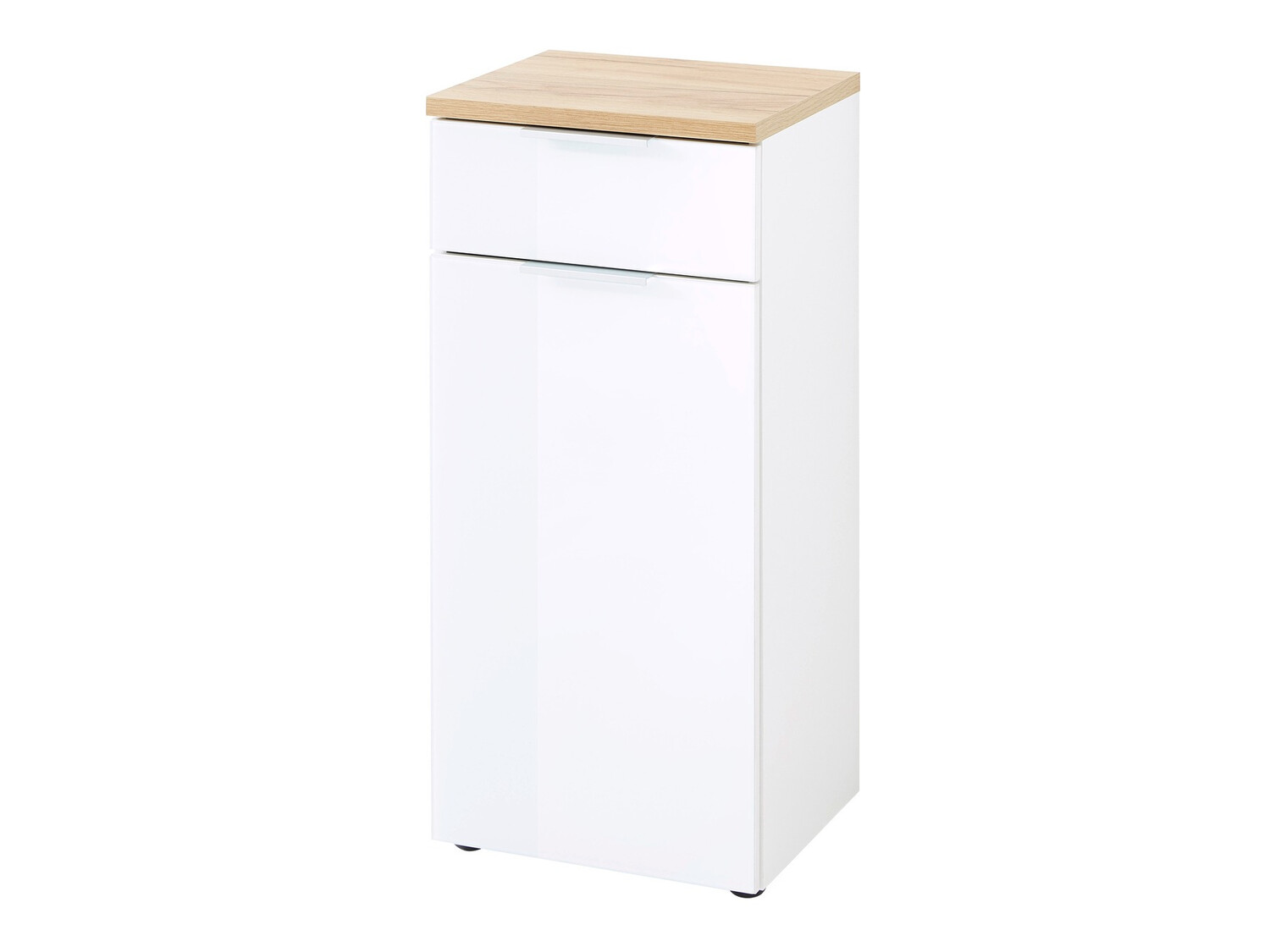 Samostojeći kupaonski ormarić Levciro 101 (Sjajno bijela + Navarra hrast)