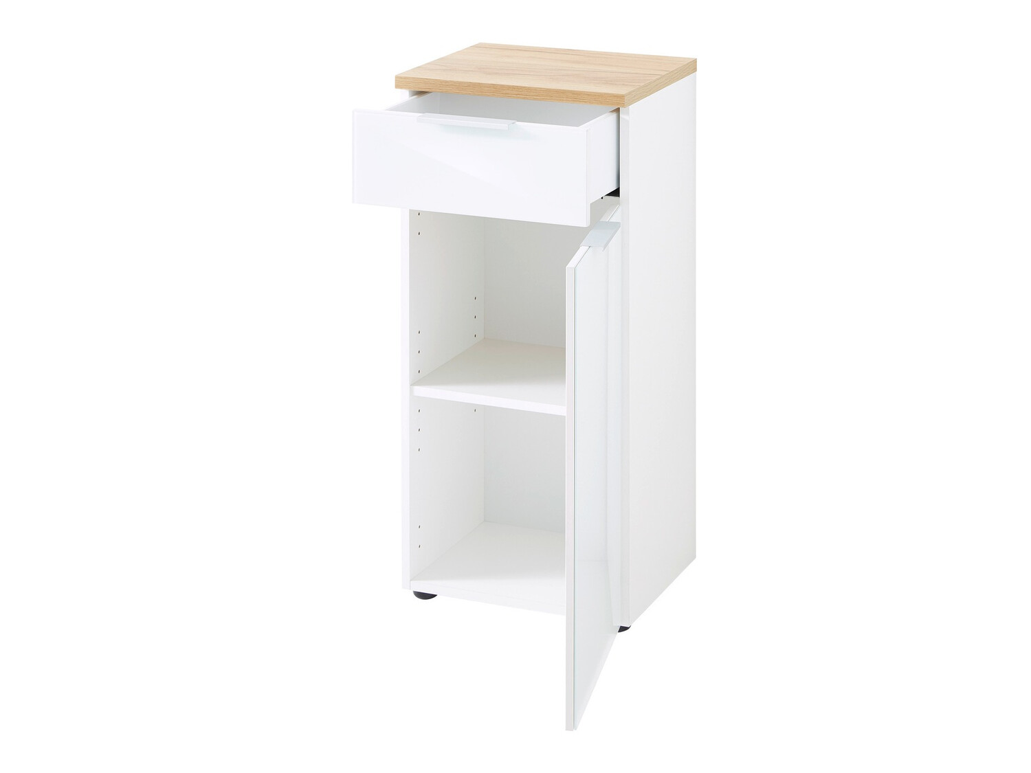 Samostojeći kupaonski ormarić Levciro 101 (Sjajno bijela + Navarra hrast)