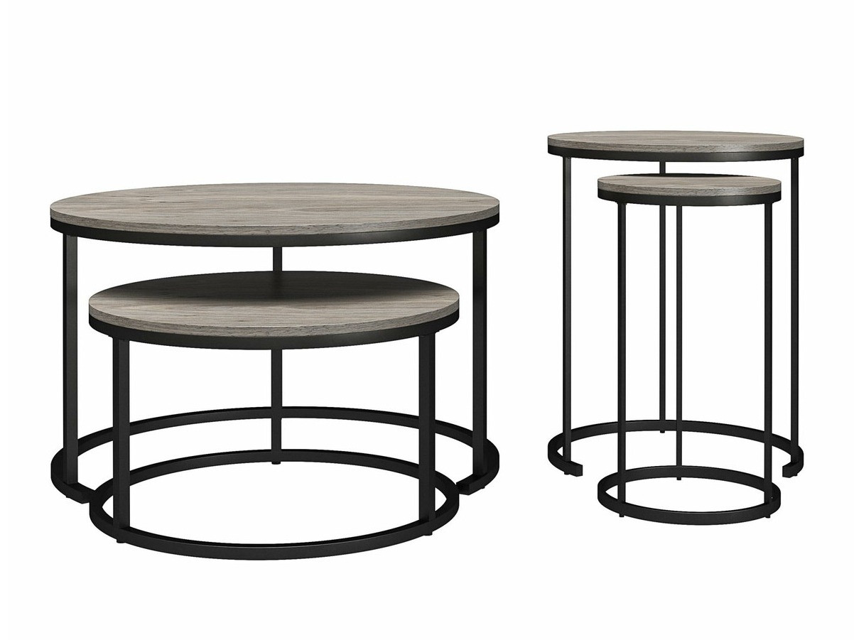 Set stolića za kavu Tulsa 234 (Sivi hrast + Crna)