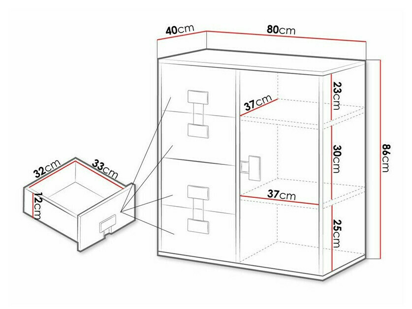 Komoda Florevi 103 (Sjajno sivo + Artisan hrast)