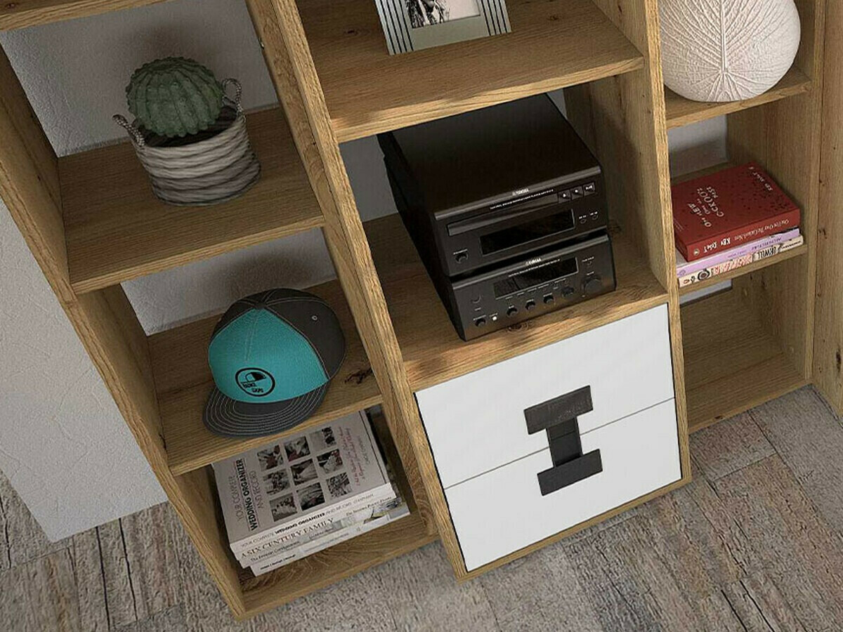 Set za kućni ured Florevi 104 (Mat bijela + Hrast Artisan)