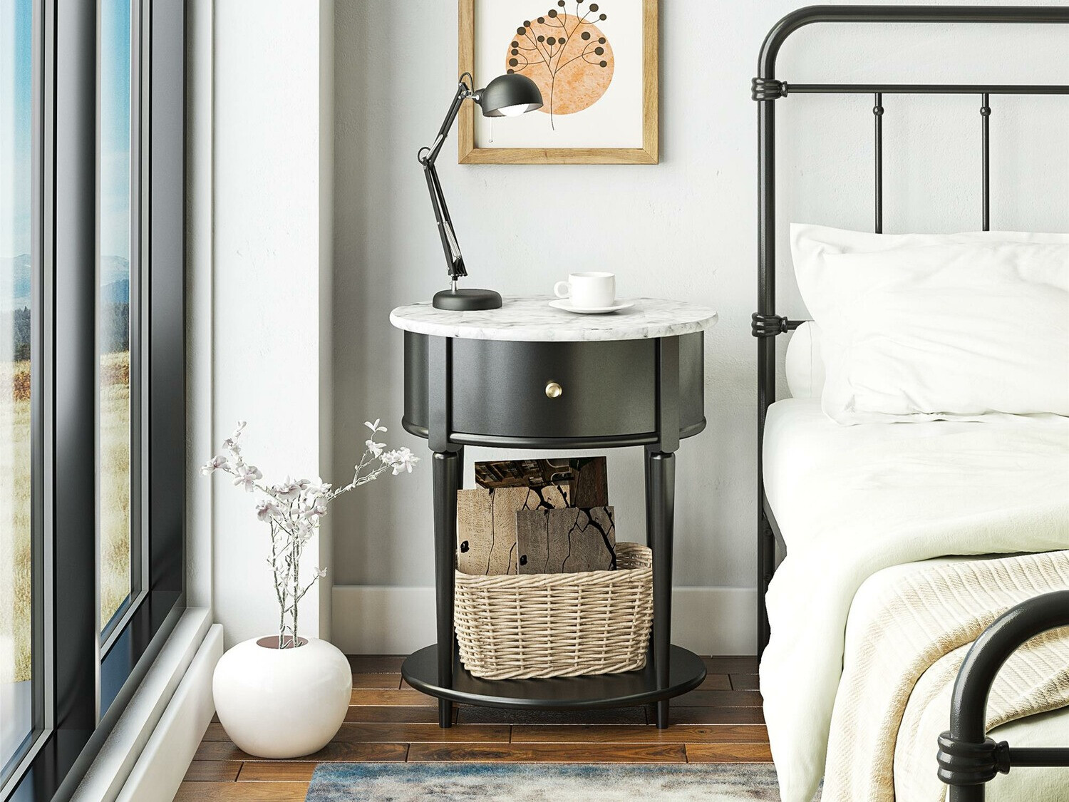 Pomoćni stolić Tulsa 233 (Crna + Bijeli mramor)