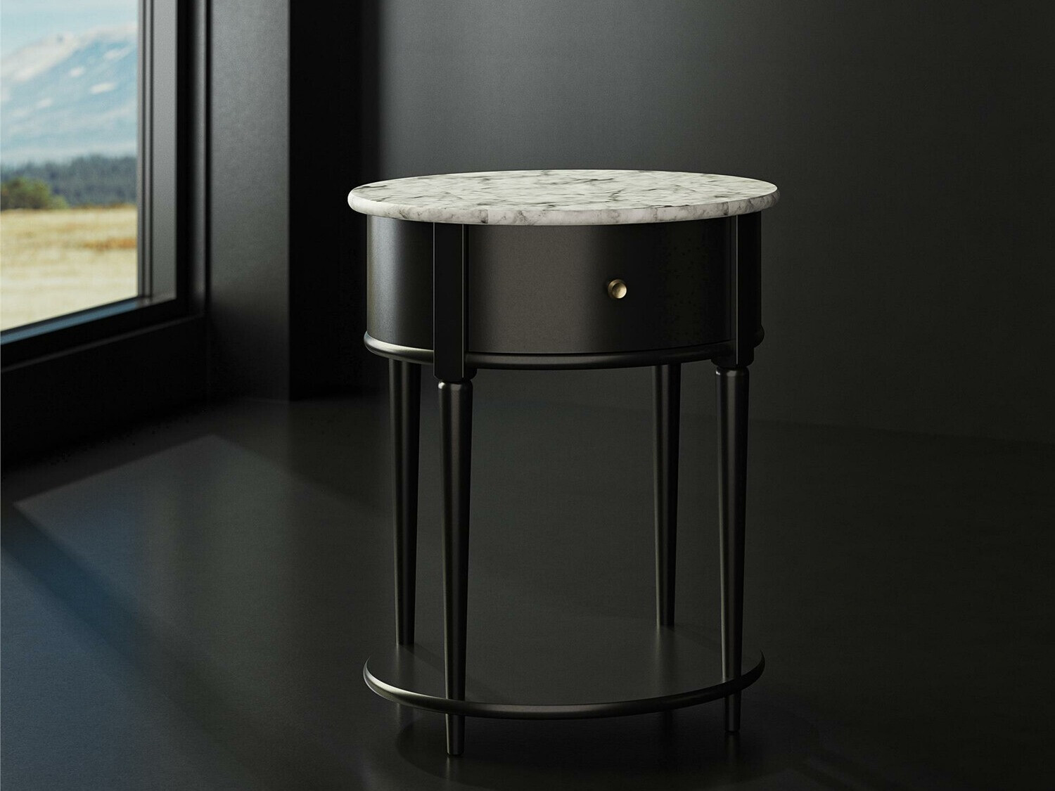 Pomoćni stolić Tulsa 233 (Crna + Bijeli mramor)