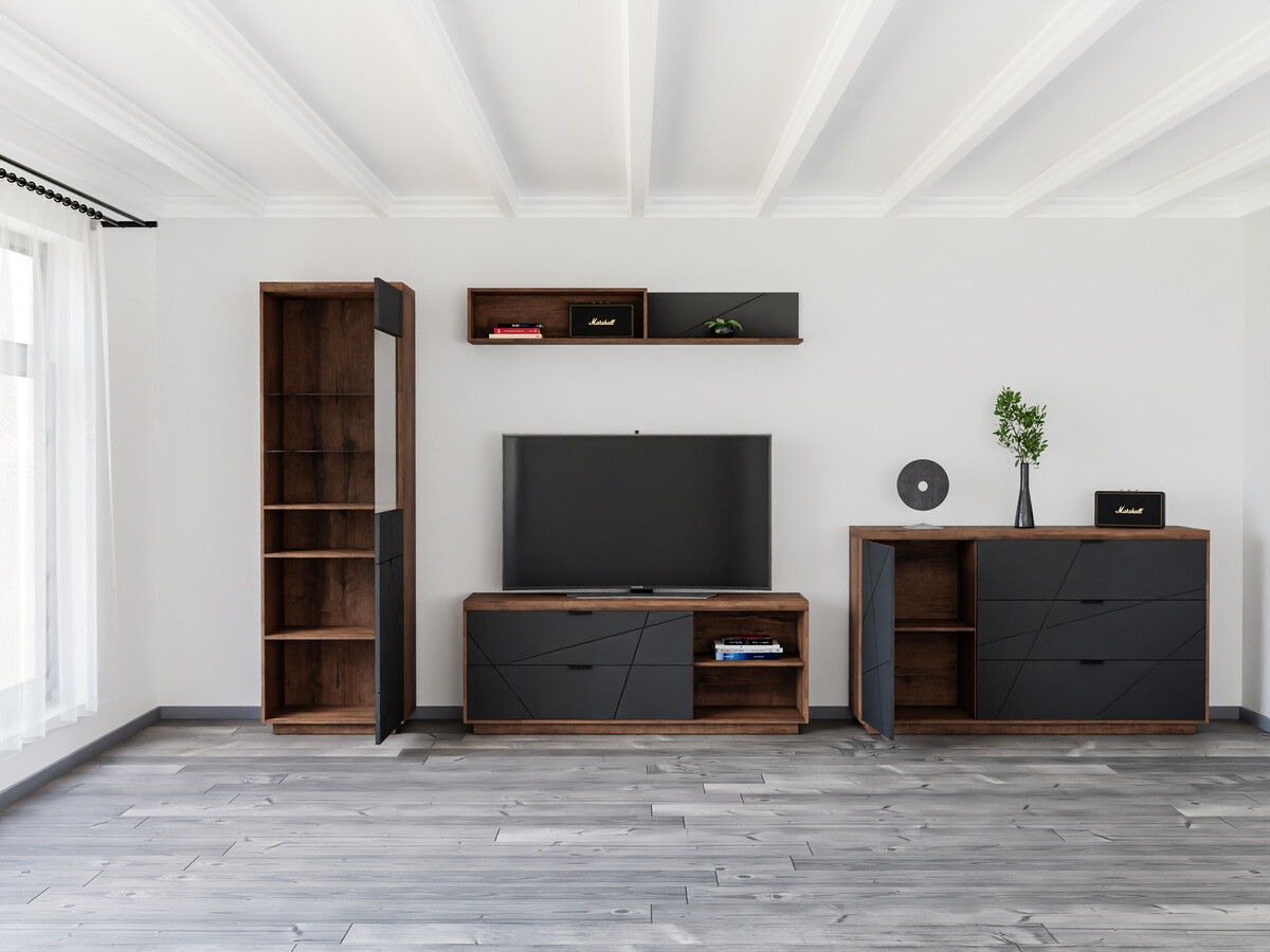 Dnevni boravak Fivale 114 (Tamni delano hrast + Mat crna)