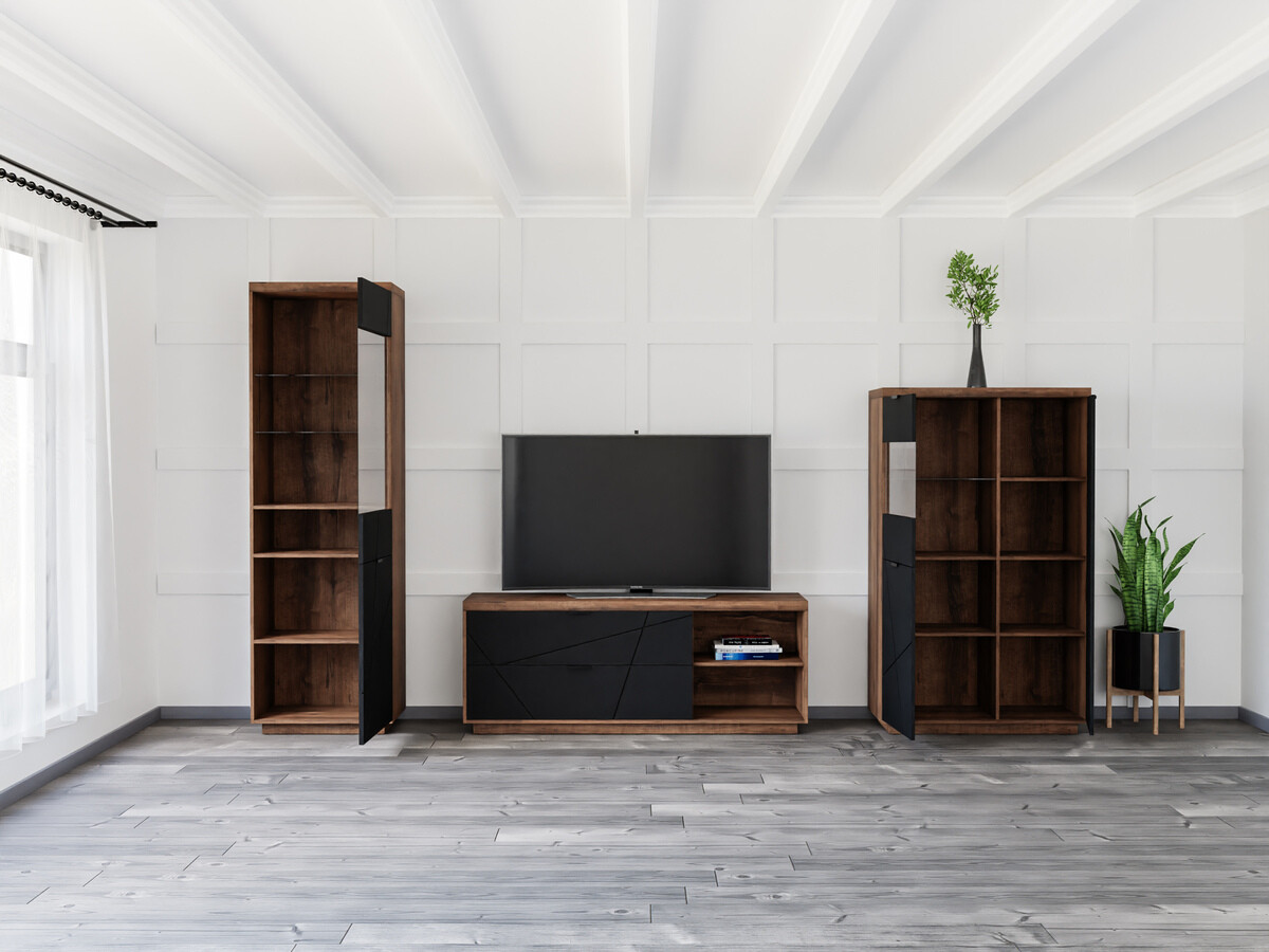 Set za dnevni boravak Fivale 112 (Tamni hrast Delano + Mat crna)