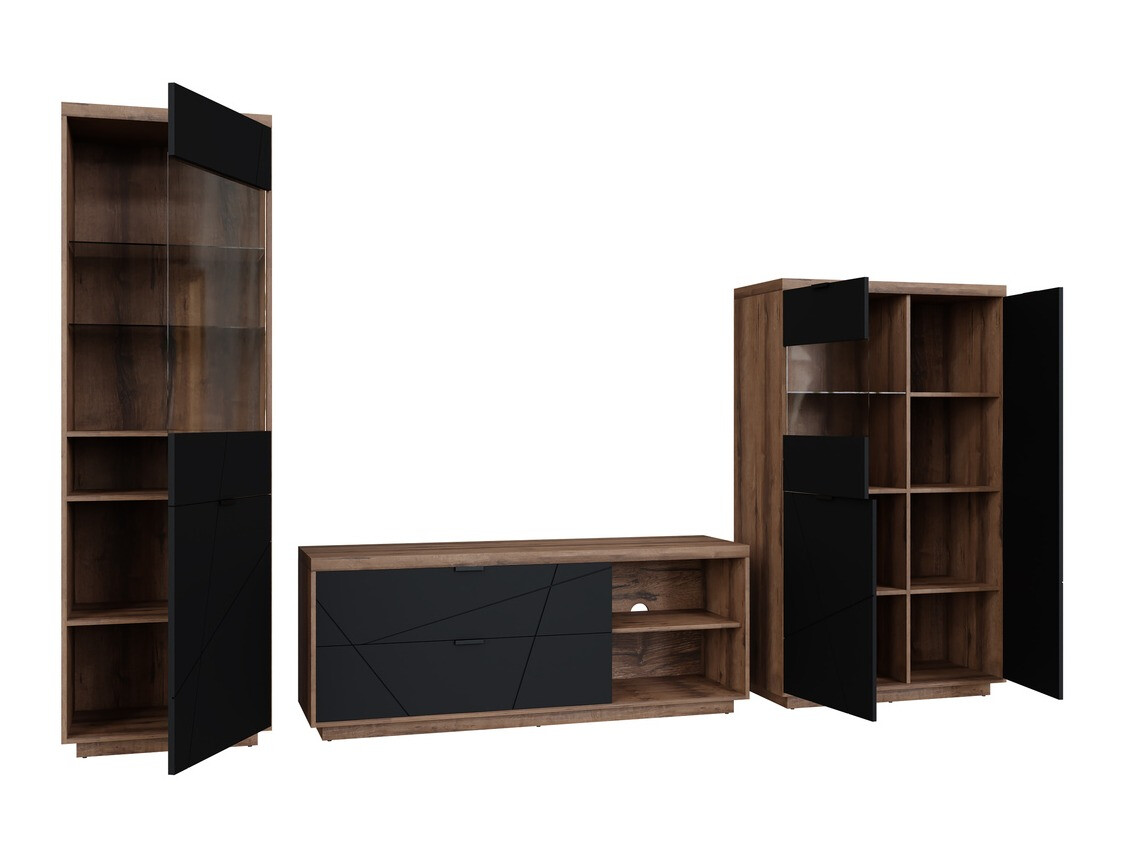 Set za dnevni boravak Fivale 112 (Tamni hrast Delano + Mat crna)