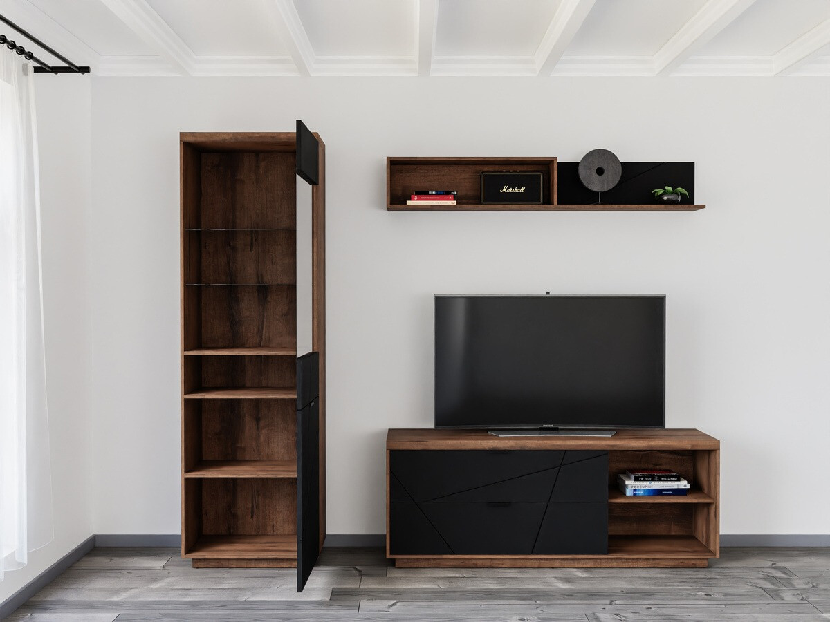 Set za dnevni boravak Fivale 113 (Tamni hrast Delano + Mat crna)