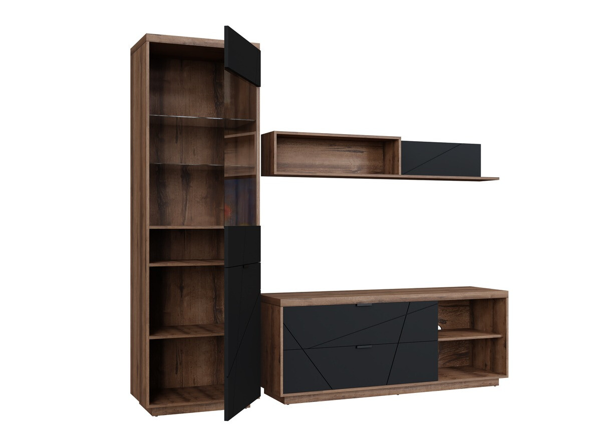 Set za dnevni boravak Fivale 113 (Tamni hrast Delano + Mat crna)