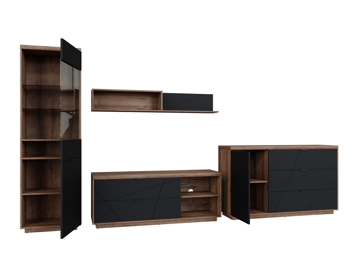 Set za dnevni boravak Fivale 114 (Tamni hrast Delano + Mat crna)