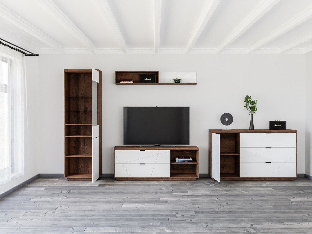 Set za dnevni boravak Fivale 114 (Tamni hrast Delano + Sjajno bijela)