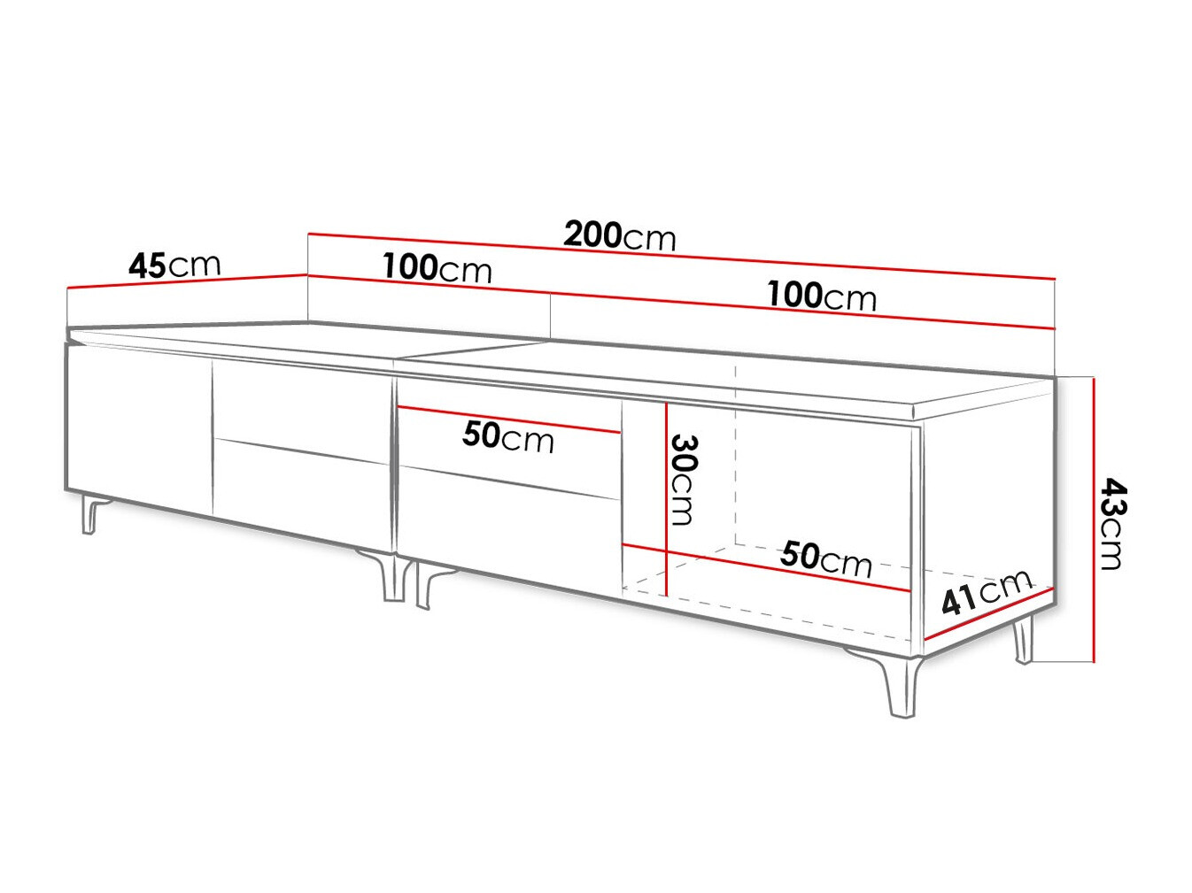 TV stol Nashville 128 (Bijela + Sjajno crna)
