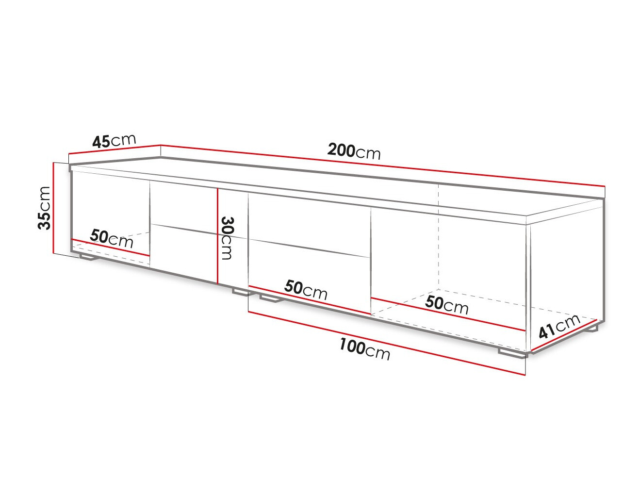 TV stol Nashville 129 (Bijela + Sjajno crna)