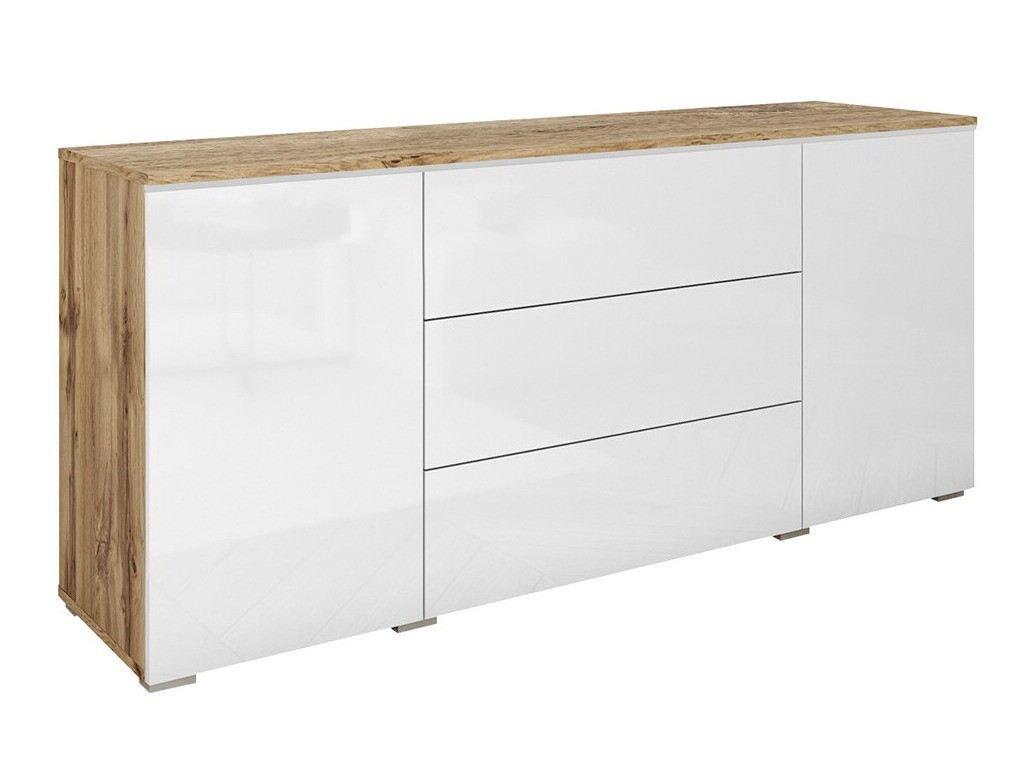 Komoda Mirfivo 102 (Hrast Wotan + Sjajno bijela)
