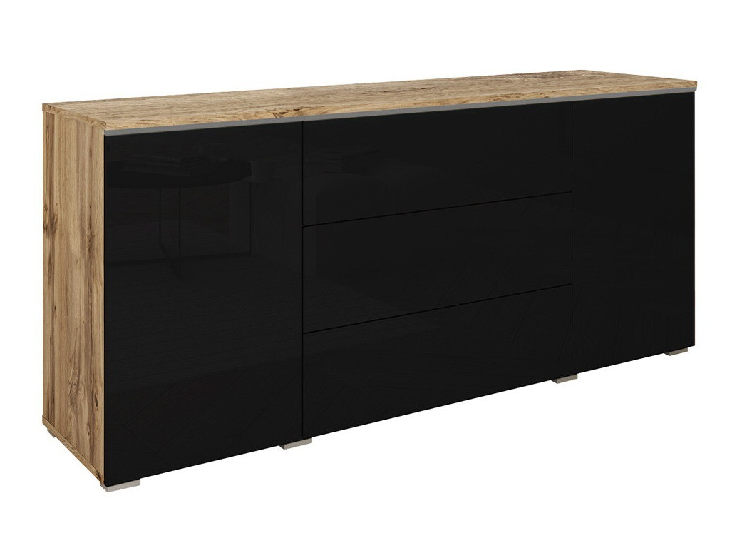 Komoda Sarasota 142 (Hrast Wotan + Sjajno crna)