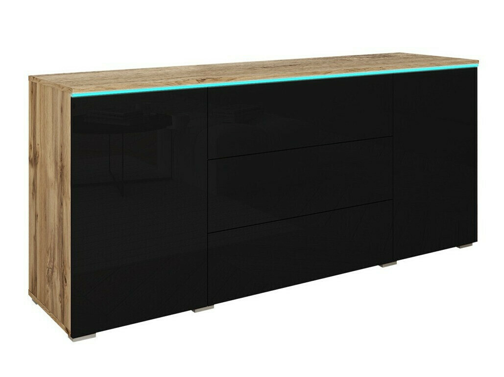 Komoda Sarasota 142 (Wotan hrast + Sjajno crna)