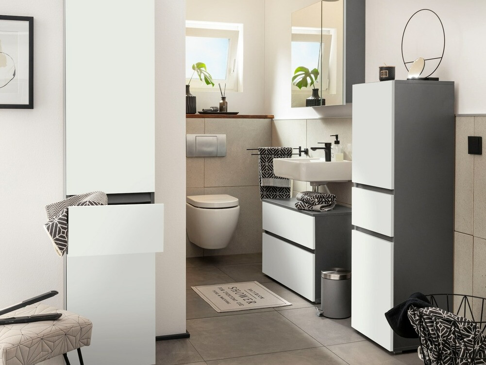 Samostojeći kupaonski ormarić Soncamu 102 (Bijela + Antracit)