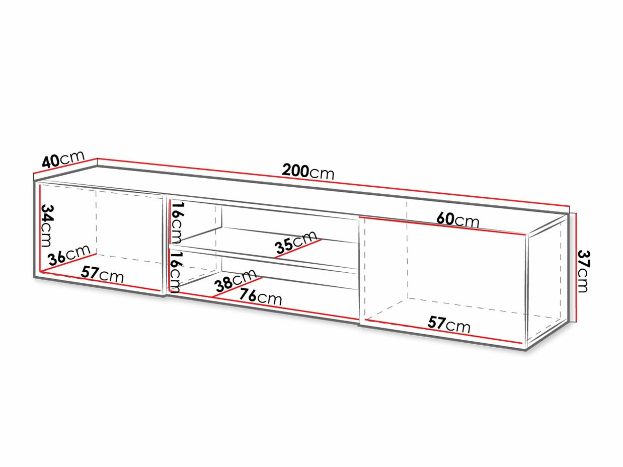 TV stol Charlotte 164 (Crna + Sjajno crna)