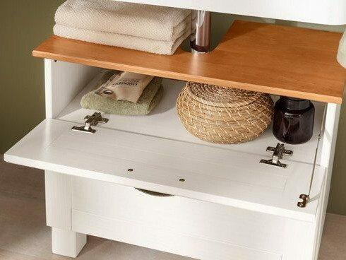 Samostojeći kupaonski ormarić za umivaonik Ophlevu 102 (Bijela + Hrast u boji meda)