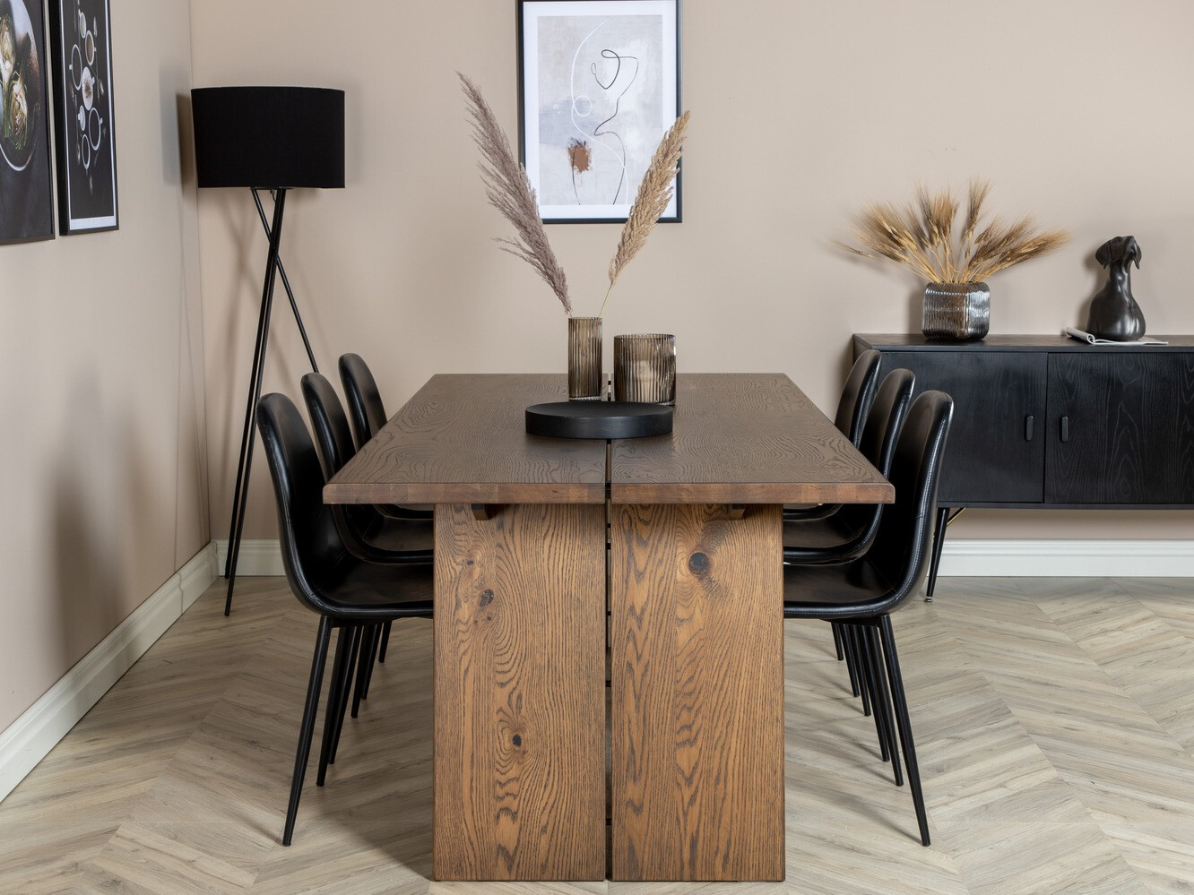 Blagovaonski set Dallas 1841 (Tamni hrast + Crna)