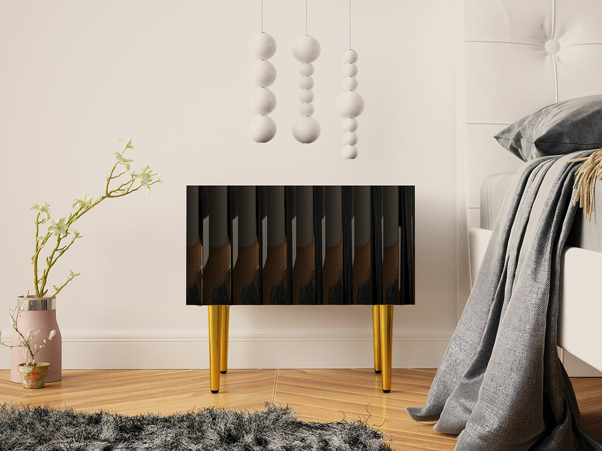 Noćni ormarić Amplexal (Sjajno crna + Crna)