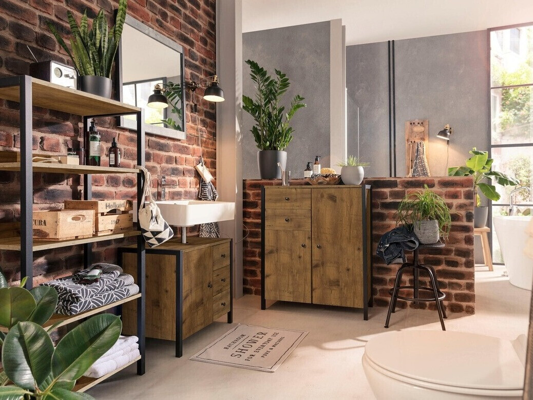 Polica Larnovo 108 (Tamni hrast + Crna)