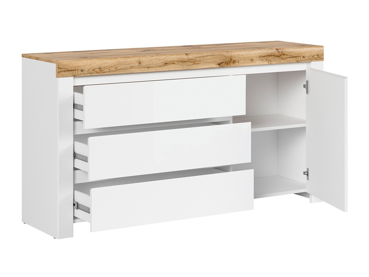 Komoda Sonsoru 100 (Bijela + Sjajno bijela + Hrast Wotan)