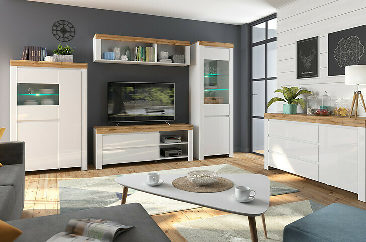 Komoda Sonsoru 100 (Bijela + Sjajno bijela + Hrast Wotan)