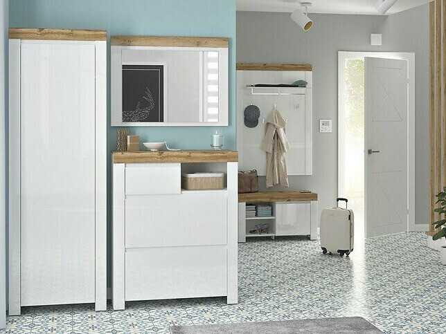 Ormar Sonsoru 117 (Bijela + Sjajno bijela + Hrast Wotan)